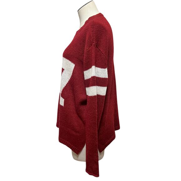 Wooden Ships Womens Red #67 Football Jersey Mohair Wool Blend Sweater Sz S/M - Picture 3 of 12